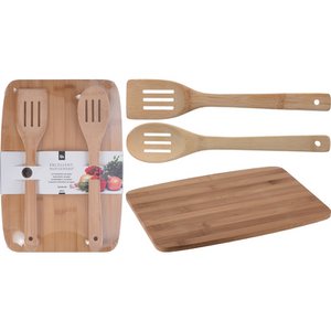 Bamboo cutting board with salad cutlery