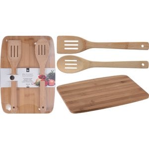 Bamboo cutting board with salad cutlery