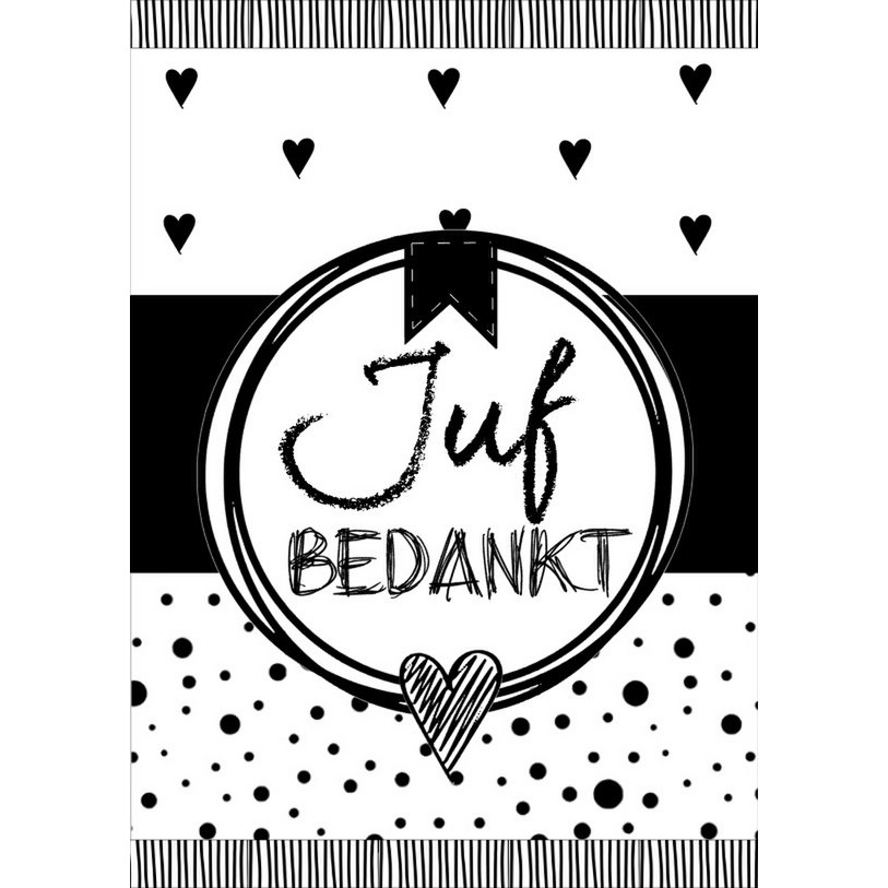 Small thank you card with text ''Miss thanks.'' 5 by 8.5 cm black and white.