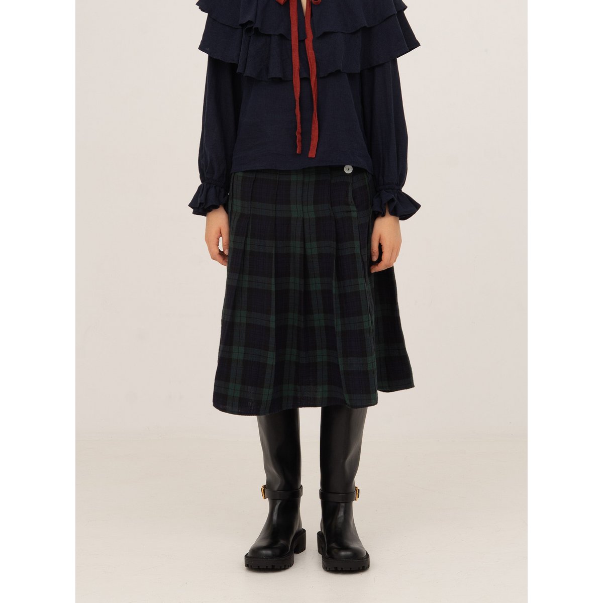 Evermore Plaid Blue and Red Pleated Skirt