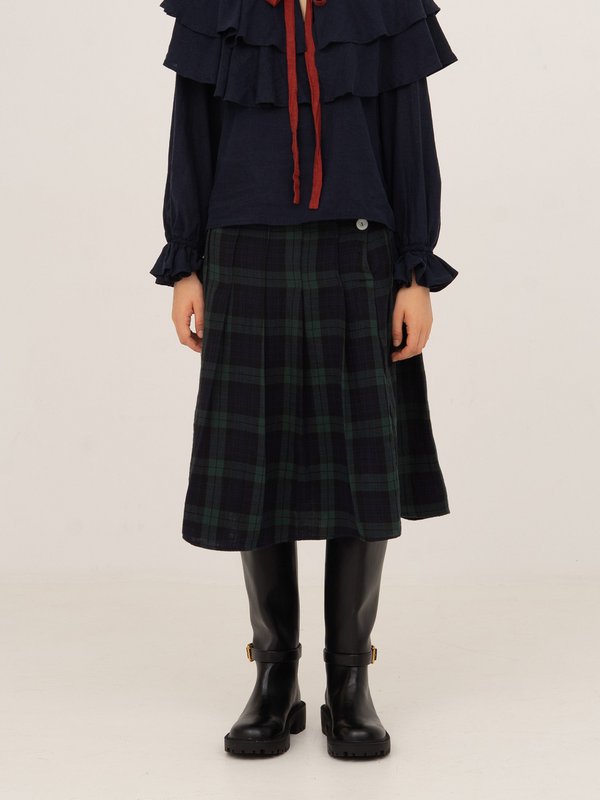 Evermore Plaid Blue and Red Pleated Skirt
