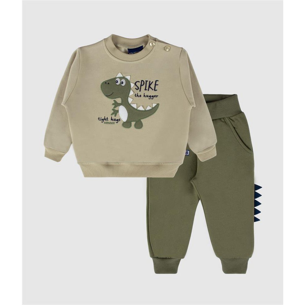Dinosaurus geborduurde geborstelde fleece set