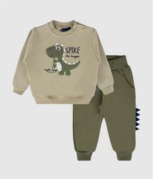 Dinosaurus geborduurde geborstelde fleece set