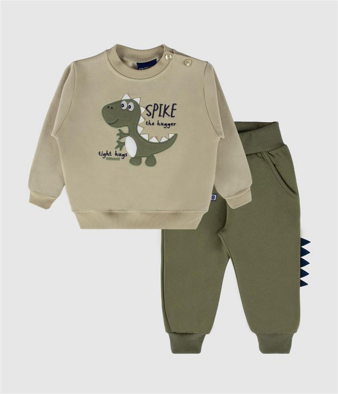 Dinosaurus geborduurde geborstelde fleece set