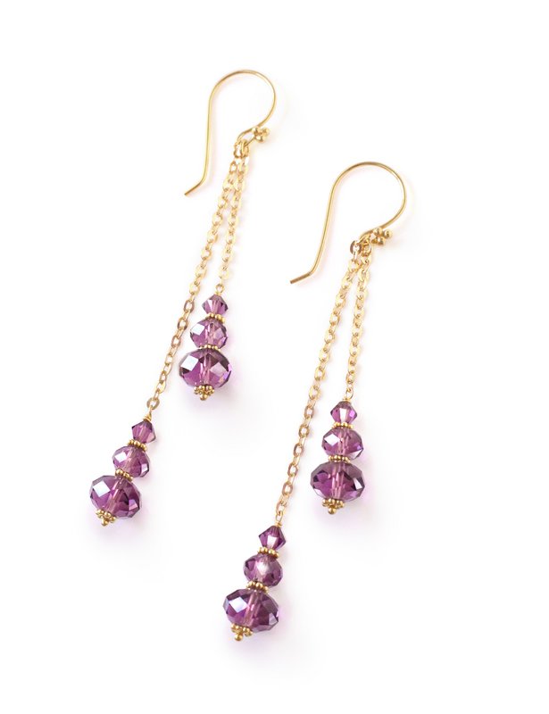 18K gold plated dangle earrings with amethyst crystals