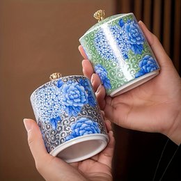 Blue white ceramic jars vintage Chinese lotus flower design sealed containers storage