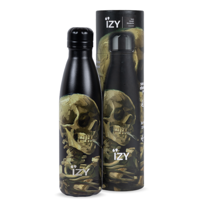 Botella de Izy Thermos - Calavera con un cigarrillo ardiente - Van Gogh 500ml para llevar botellas de agua aisladas