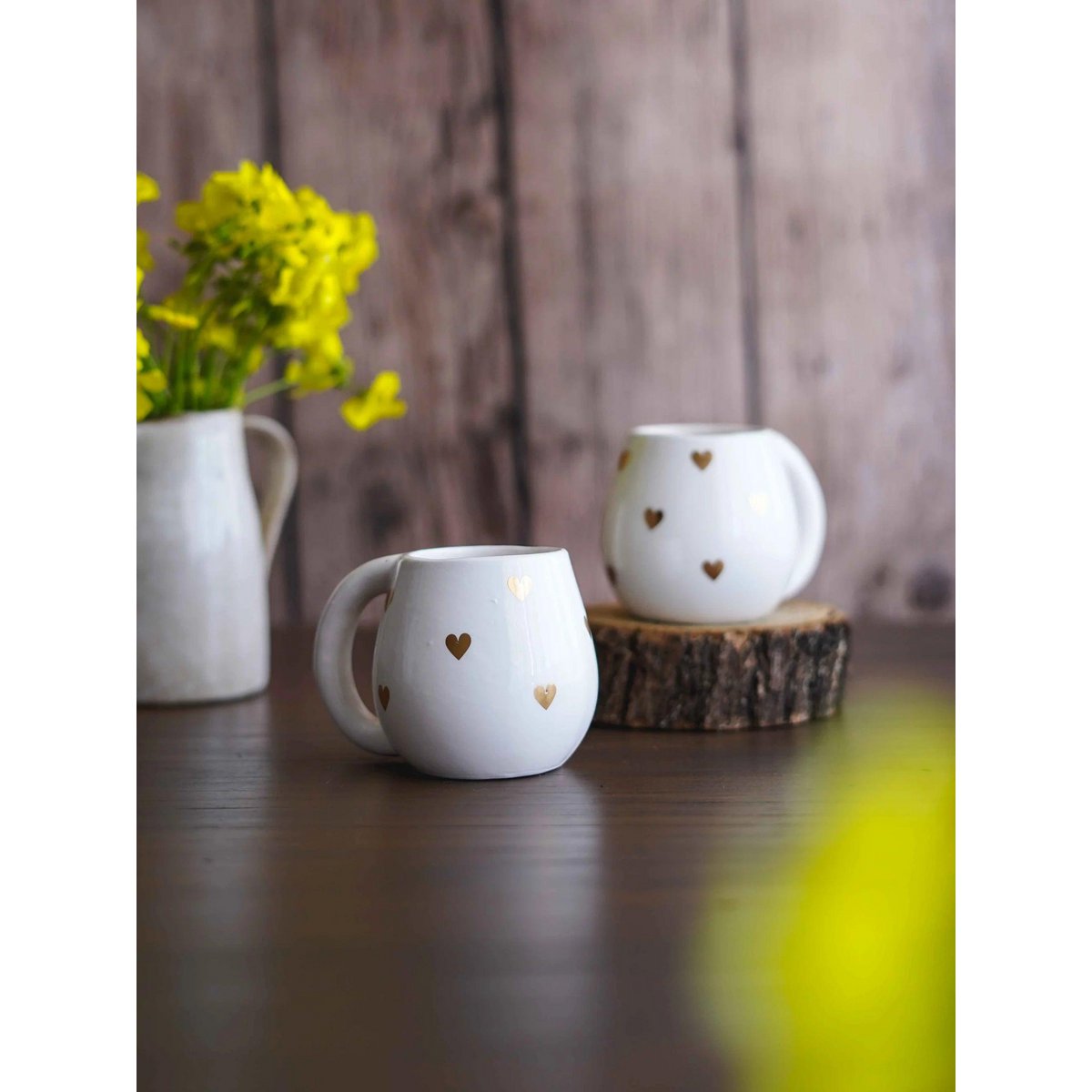 Taza Corazones Dorados – Cerámica Artesanal Fabricada en Portugal