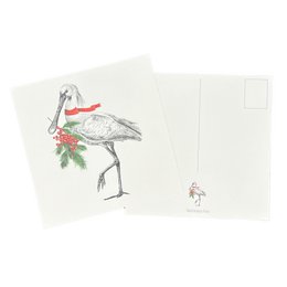 Julekort - Skestork med julegren og røde bær