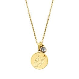 Gold-toned necklace with a zodiac Scorpio pendant and a clear crystal accent. The pendant features the Scorpio zodiac symbol.