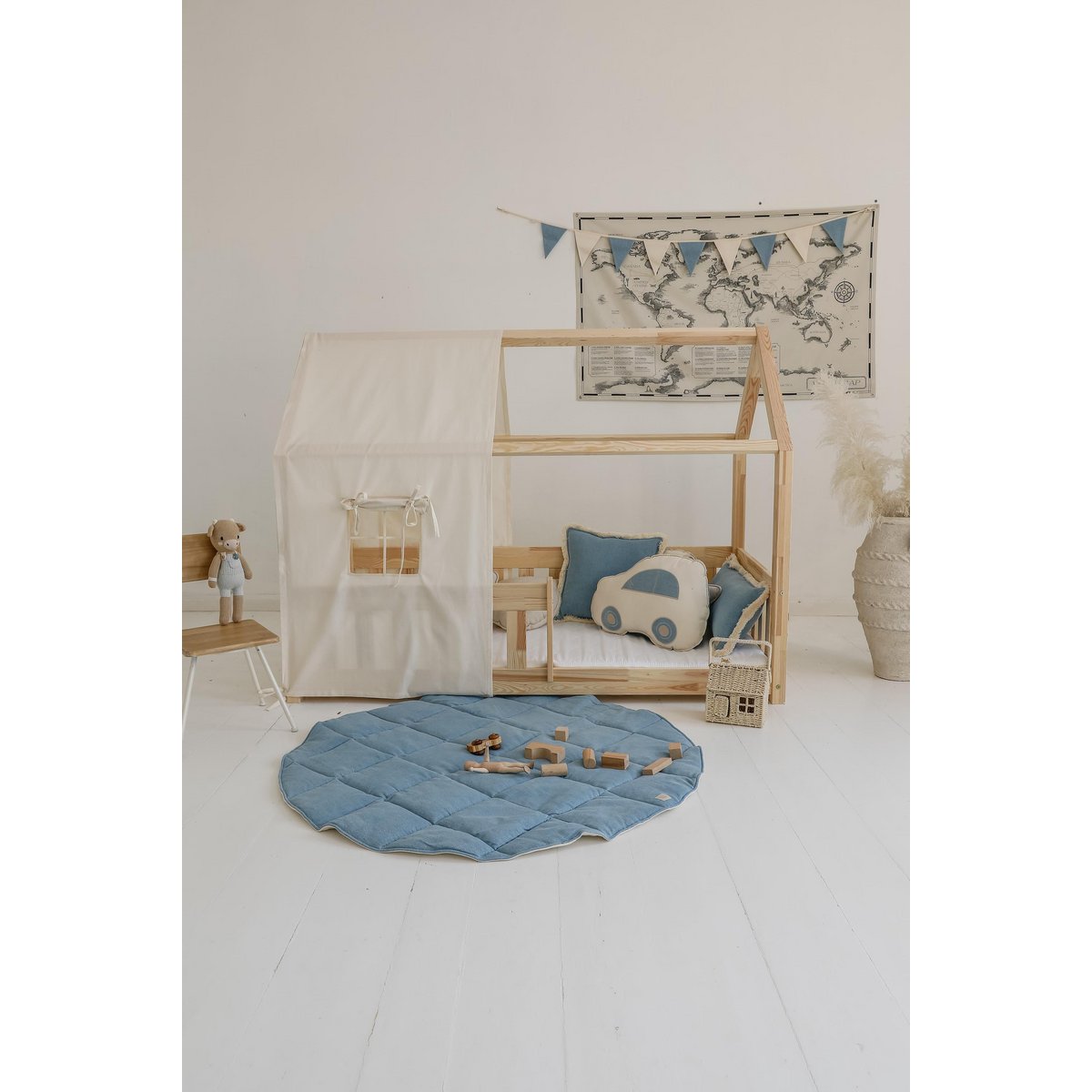 Canopy over bed in the shape of a house "Raw cotton", baby crib house, Decoration for boys's room, minimalist baby room, bohemian room decor