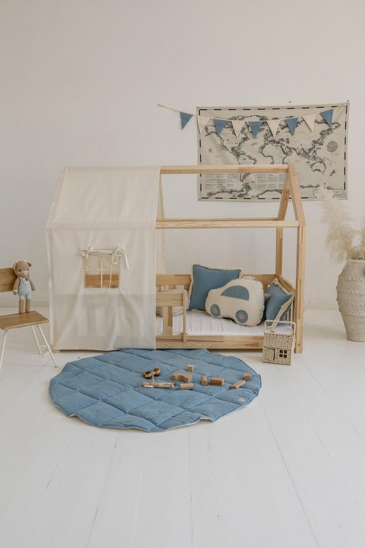 Canopy over bed in the shape of a house "Raw cotton", baby crib house, Decoration for boys's room, minimalist baby room, bohemian room decor
