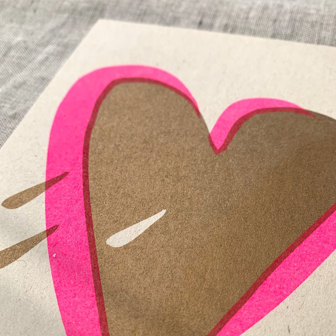 Postcard / heart with drops / risography