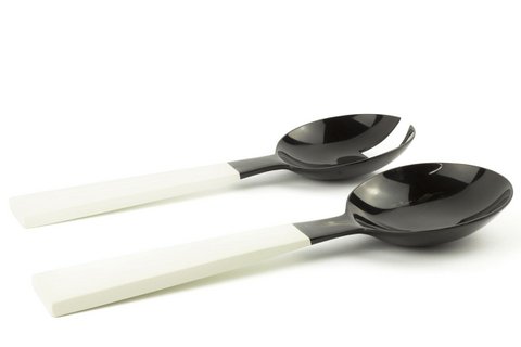 Large black horn cutlery with wooden ivory lacquered triangular handle