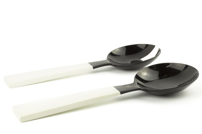 Large black horn cutlery with wooden ivory lacquered triangular handle