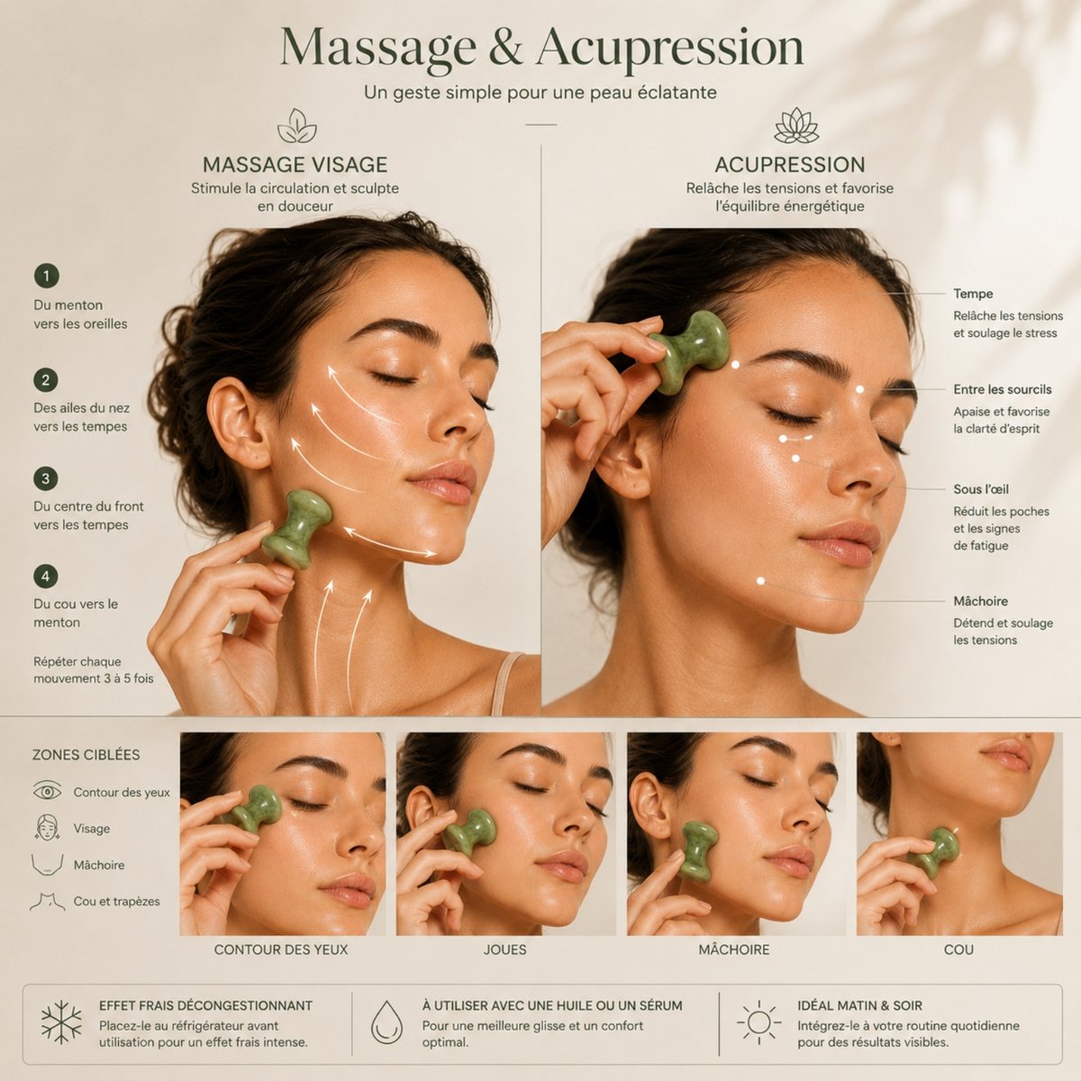 Champi Gua Sha – Green Jade Stone – Relaxation and Massage – Soothing Lifting – Natural Stone – Gift to Give