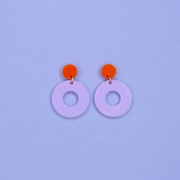 Colorblock Circle stud earrings in orange and lilac