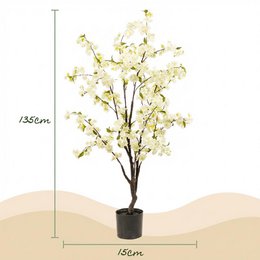 Kunstig plante - Prunus - Kirsebærblomst - Hvid - 135cm