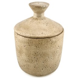 Earthenware pot with beige lid