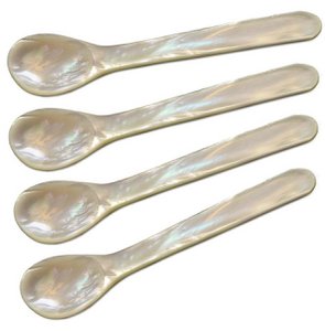 EDZARD set van 4 paarlemoeren lepels kaviaarlepels eierlepels, afgeronde hoeken, lengte 11 cm