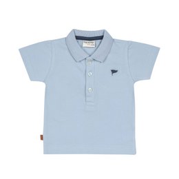 Light blue baby polo shirt with short sleeves and flag emblem detail
