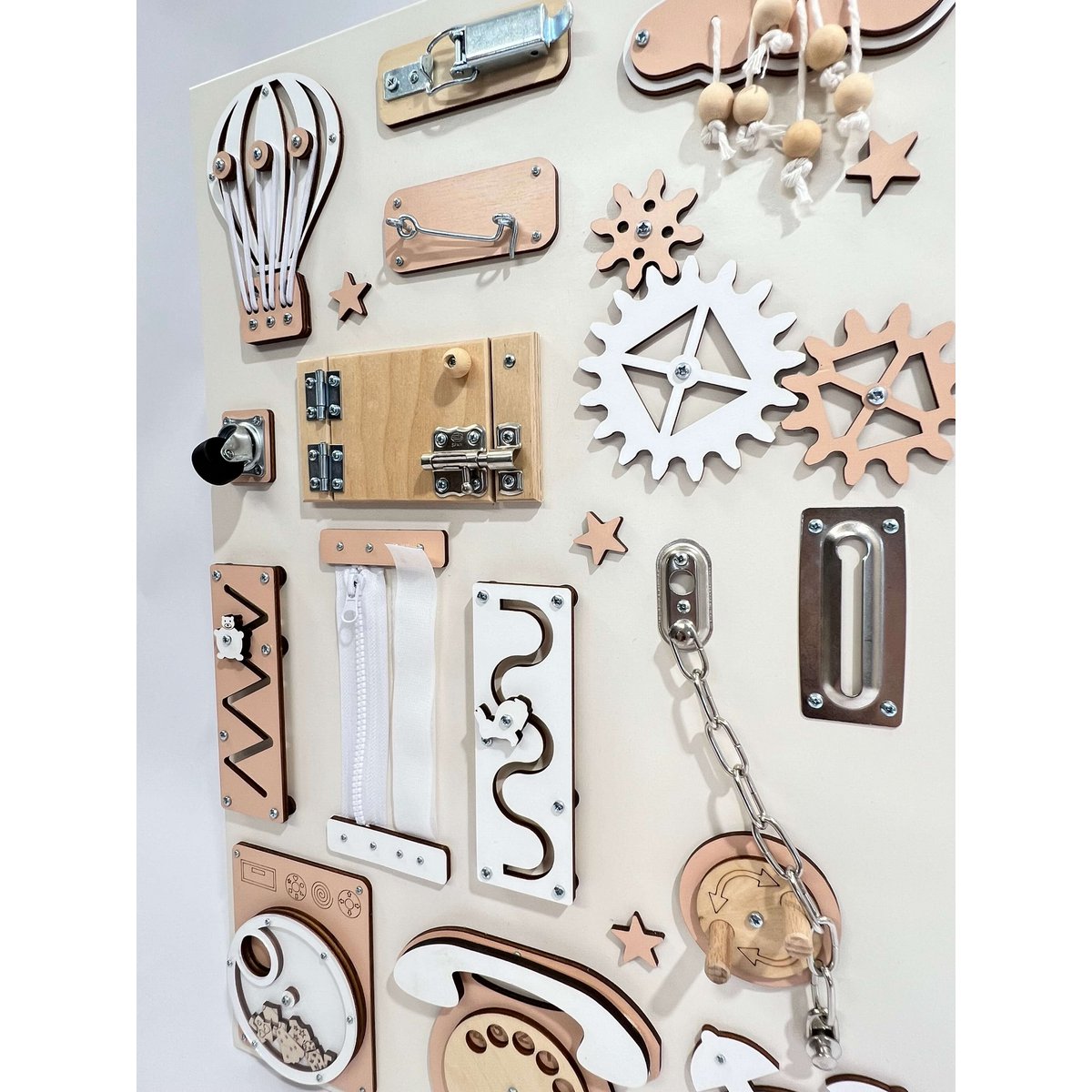 Wooden busy board for toddler- Beige busy board