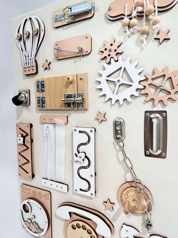 Wooden busy board for toddler- Beige busy board