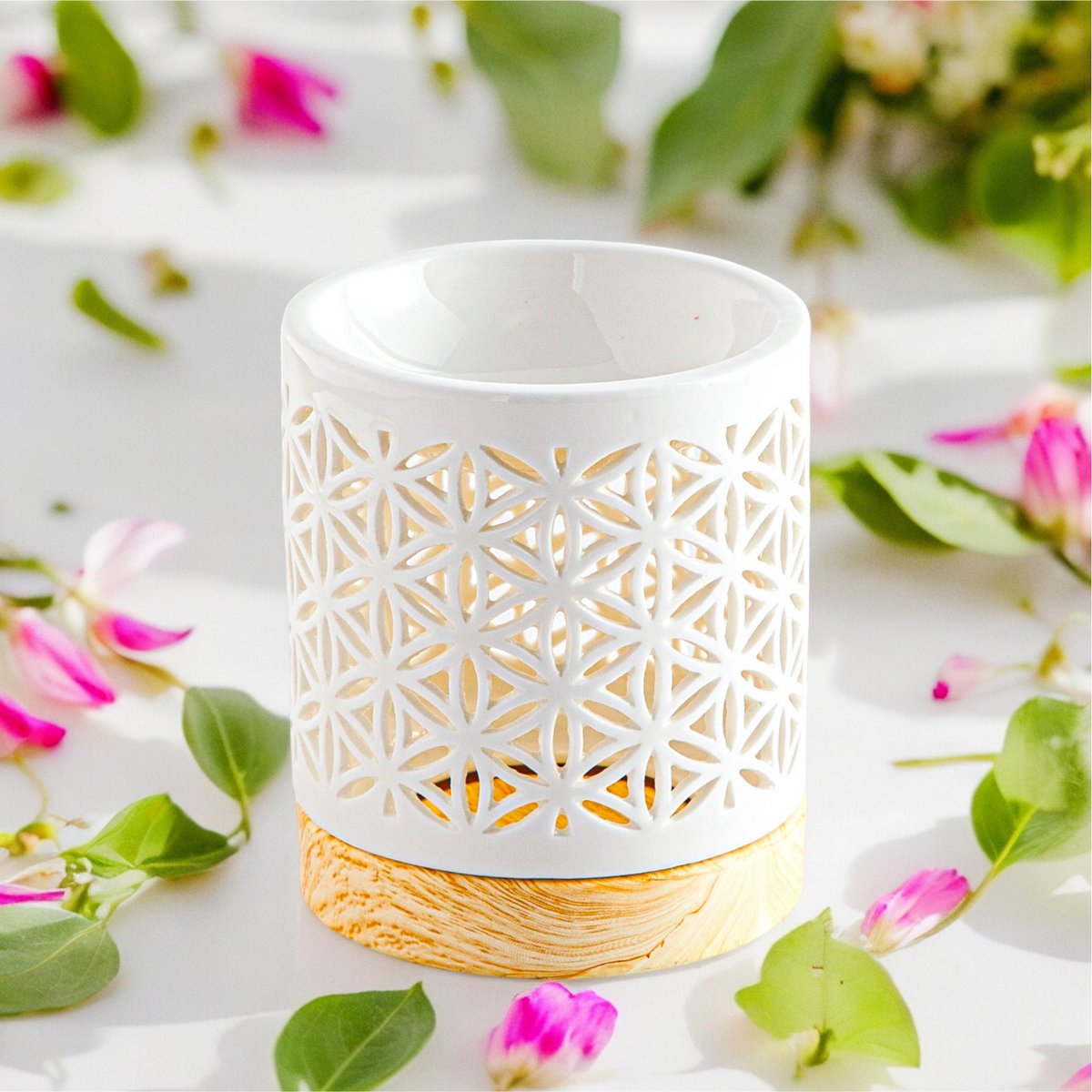 Quemador de perfume serie Céramy – Flor – Portavelas de cerámica lacada – Difusión de ceras aromáticas, aceites esenciales – Idea decorativa de regalo