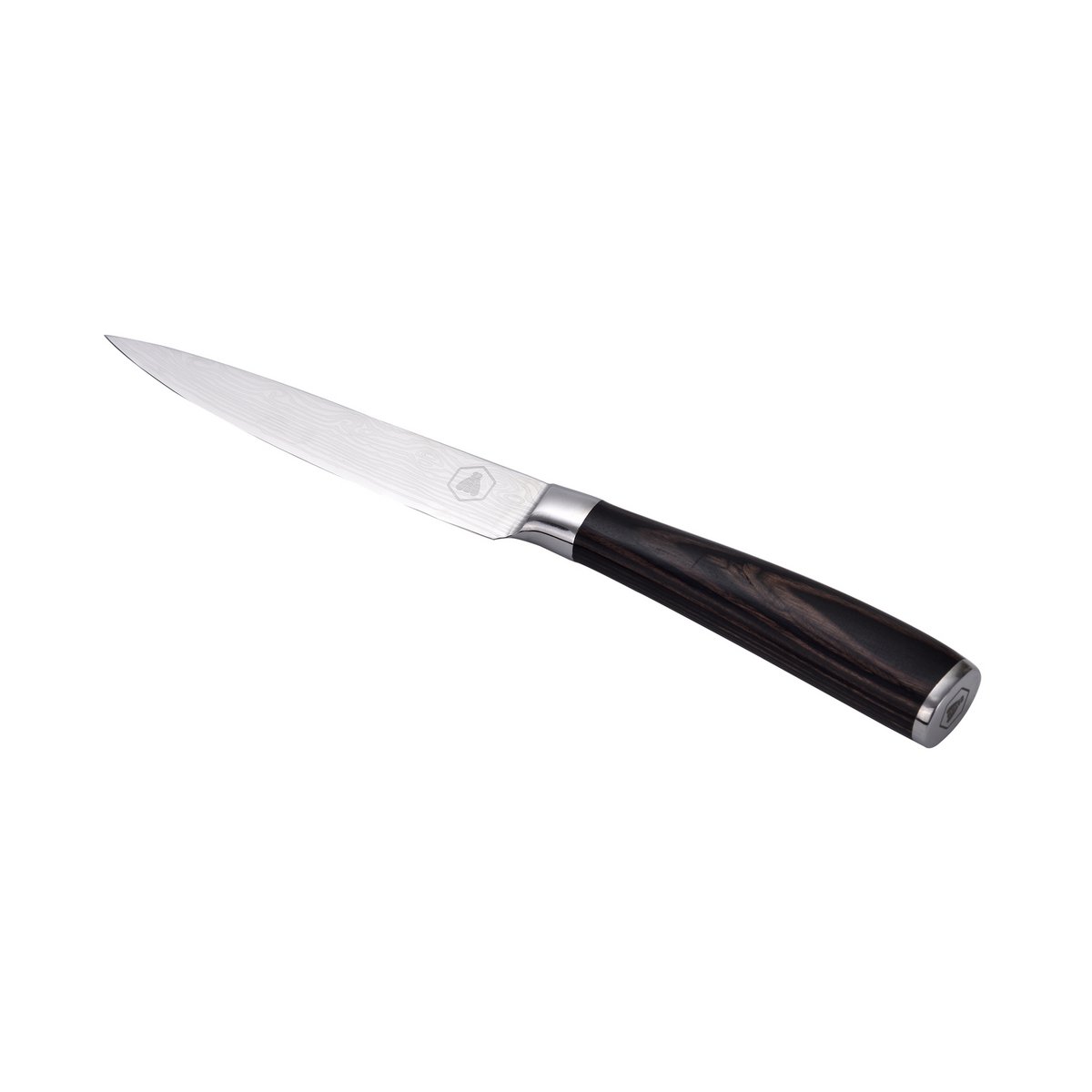 LAGUIOLE, sæt med 4 bøfknive, skarpe knive, udskæringsknive, bordbestik, klinge i rustfrit stål, Pakka træskaft, brun