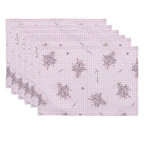 Placemats Set van 6 48x33 cm Paars Wit Katoen Lavendel Tafelmat