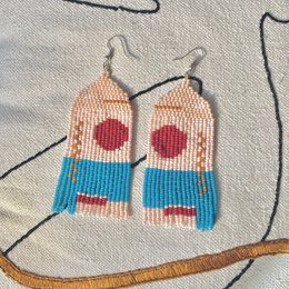 Folk, håndlavede øreringe - rød sol