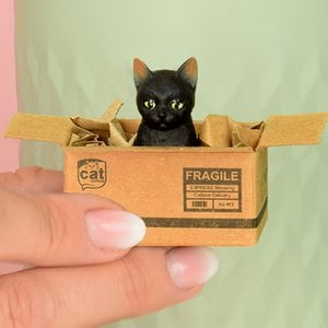 Handgefertigter Katzenmagnet „Schwarz“ – Minibox mit Neodym-Magnet