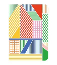 Spiral notebook with colorful geometric patterns and lines. Suitable for school, office, or personal use.