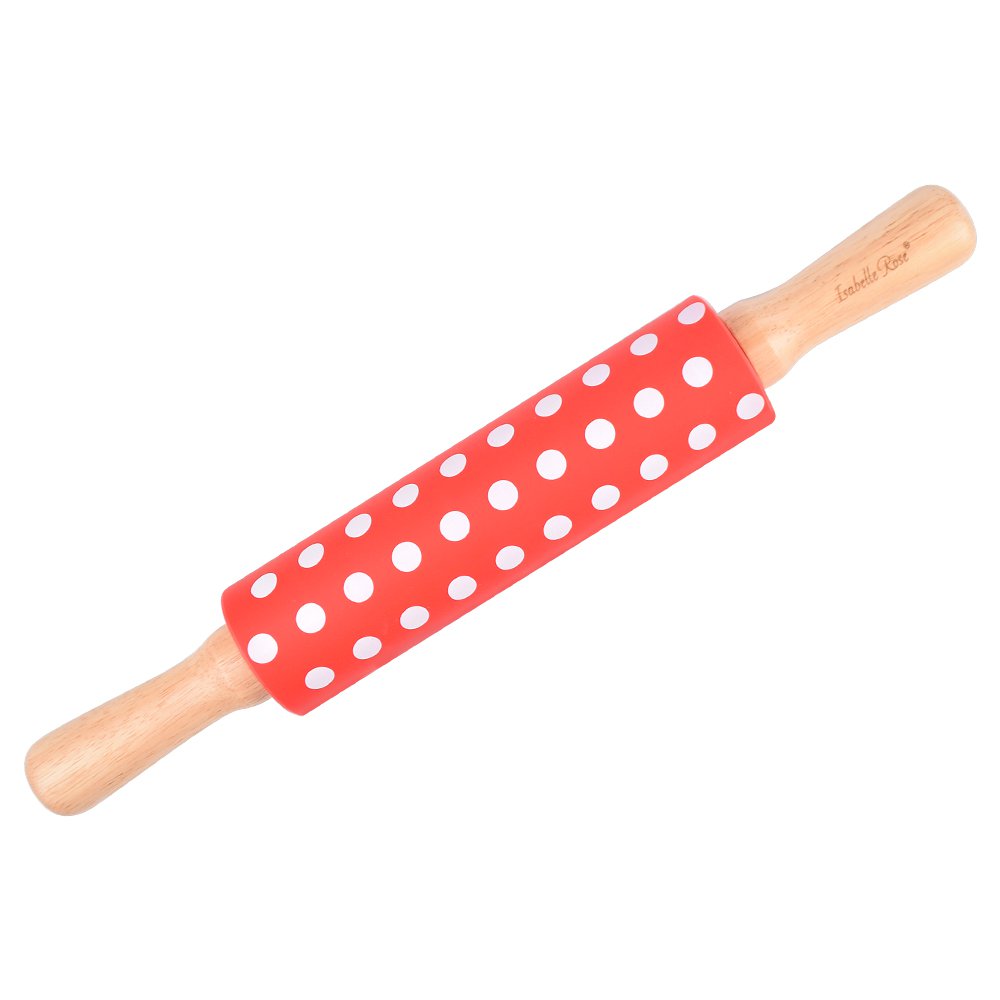 Kinder Nudelholz aus Silikon mit Punkten rot 30 cm Isabelle Rose