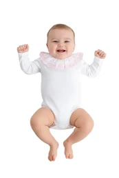 Babybroderet bodysuit med flæsekrave, korte ærmer
