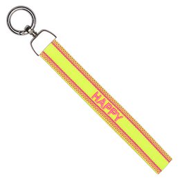  Beige woven keychain with pink "Bonjour" text, metal ring attachment, French-inspired bag charm accessory.