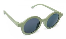  Sage green round kids sunglasses with dark tinted lenses, circular frames, UV protection eyewear
