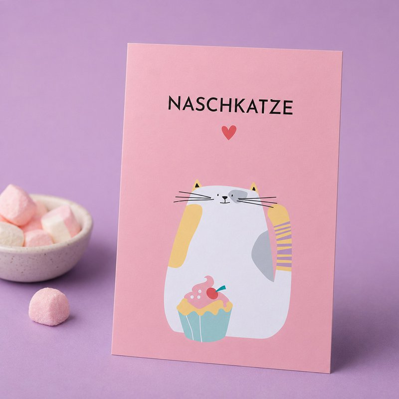 Postkarte mit Spruch „Naschkatze“ Karte mit Katze