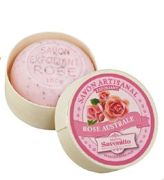 Rose eksfolierende sæbe med trææske 100g