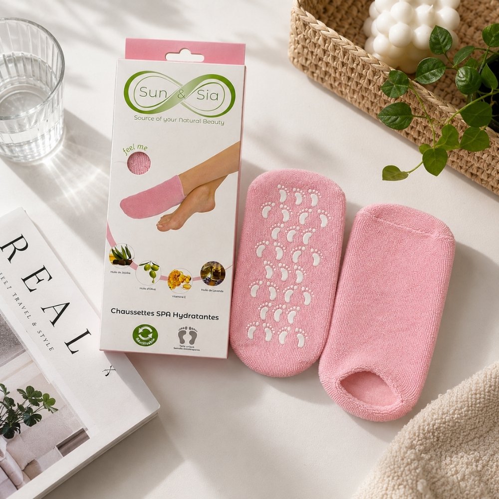 Moisturizing Rose SPA Socks - Gel with Jojoba and Olive Oils, Vitamin E and Lavender - Against Dry and Cracked Feet, Restores Softness and Suppleness to Feet