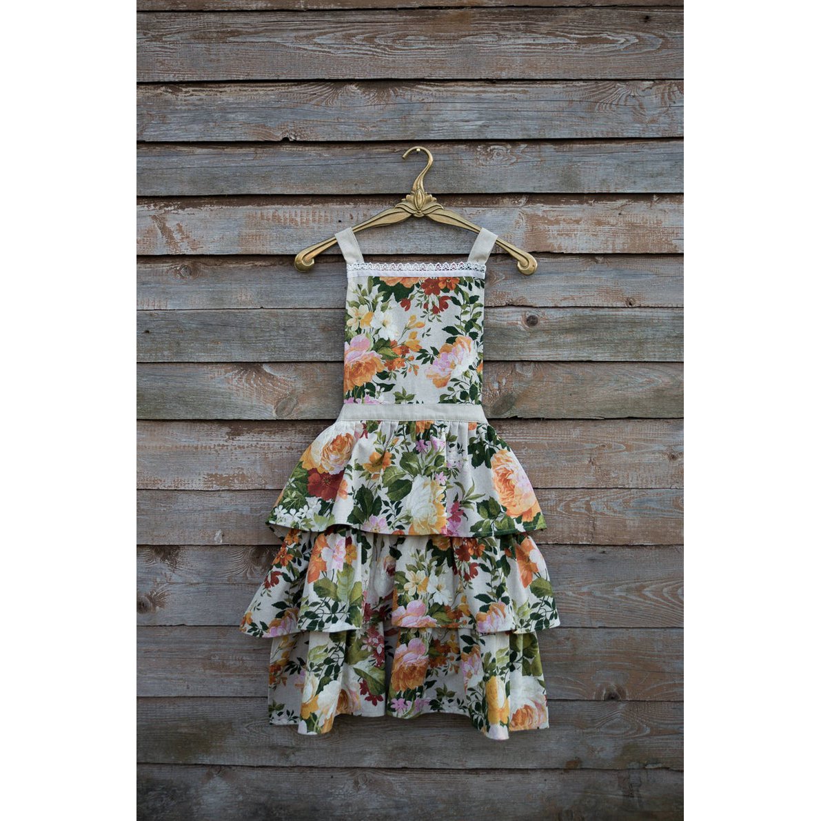 Ladies Apron With Ruffles, Poly-cotton Mix, Printed | Flower Big
