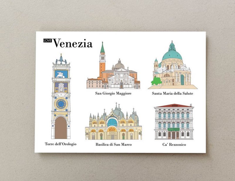 Pack de 4 postales ilustradas Venecia