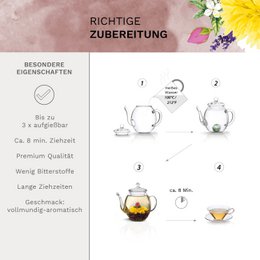 Blooming tea giftset in modern bloemmotief met glazen kan, zwarte thee (6 theeroosjes / 3 soorten)