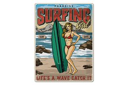 Blechschild Pinup 30x40cm Surfing Girl Paradise Sommer