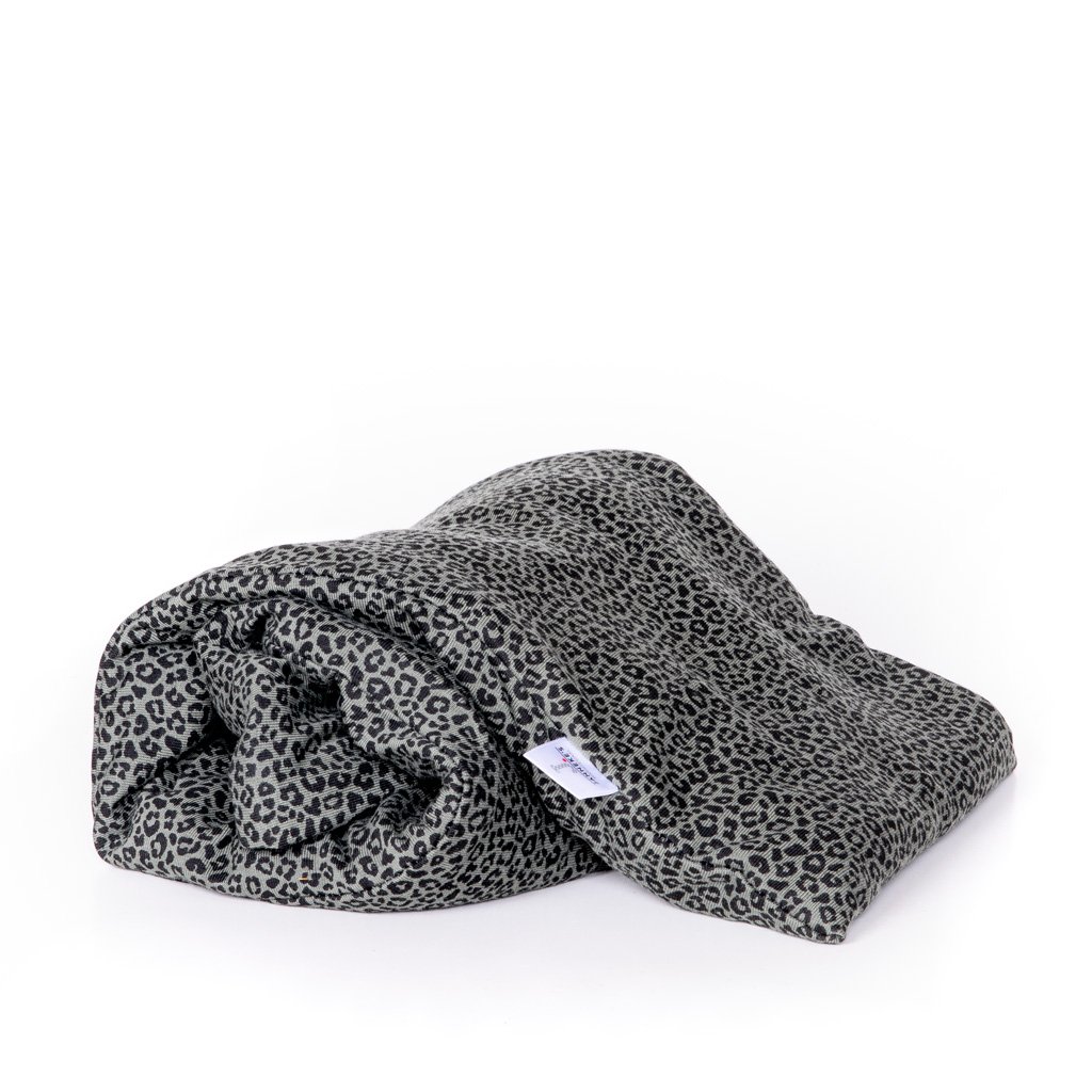 Ocieplany szalik w panterkę, kolor khaki, zielony | 70 cm | organiczne siemię lniane
