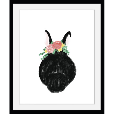 Lijstfoto - Zwart konijn met bloemen