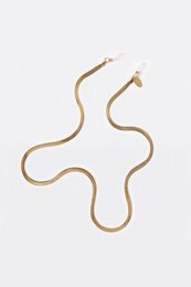 Gold-toned snake-shaped glasses chain with adjustable clasp for secure fit.