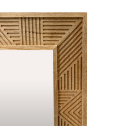 Geschnitzter Bodenspiegel aus hellbraunem Holz, 90 x 3 x 54 cm