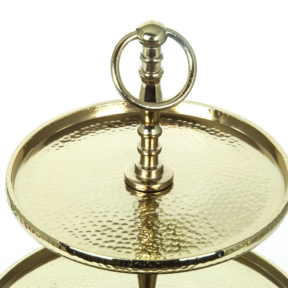 Tweekleer metalen dienblad, gouden kleur, 25x25x34 cm, decosiluet