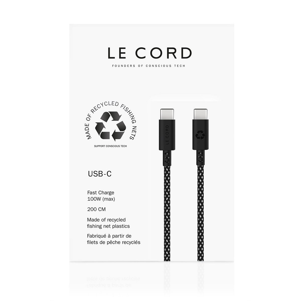 USB Sea Black · Typ C · 100 W · 2 Meter · Hergestellt aus recycelten Fischernetzen